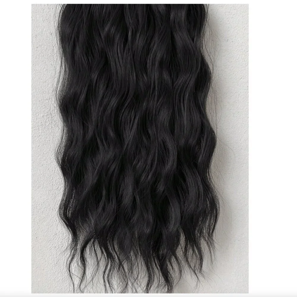 Human hair blend 24 In  black Clip in Hair Extensions Set